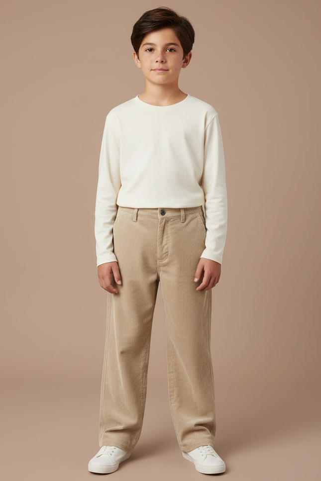 Pantalon Velours Beige Côtelé Ample Décontracté Confortable - Cordé