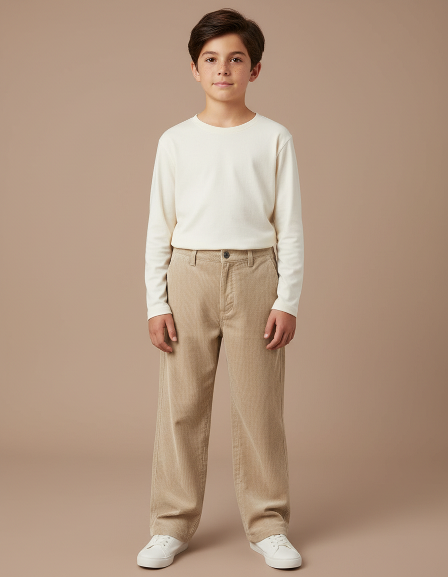 Pantalon Velours Beige Côtelé Ample Décontracté Confortable - Cordé