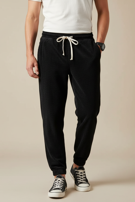 Pantalon Velours Côtelé Noir Décontracté Cordon Homme