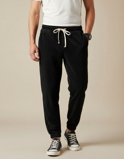 Pantalon Velours Côtelé Noir Décontracté Cordon Homme