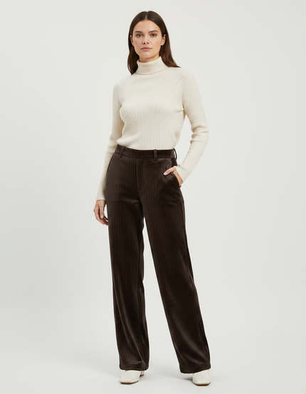 Pantalon Velours Marron Côtelé Ample Femme Élégant - Cordé