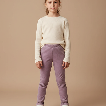 Pantalon Velours Mauve Enfant Fille Doux Hiver - Violet Molleton