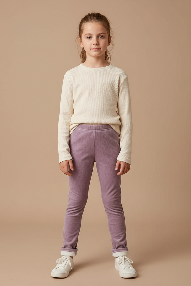 Pantalon Velours Mauve Enfant Fille Doux Hiver - Violet Molleton