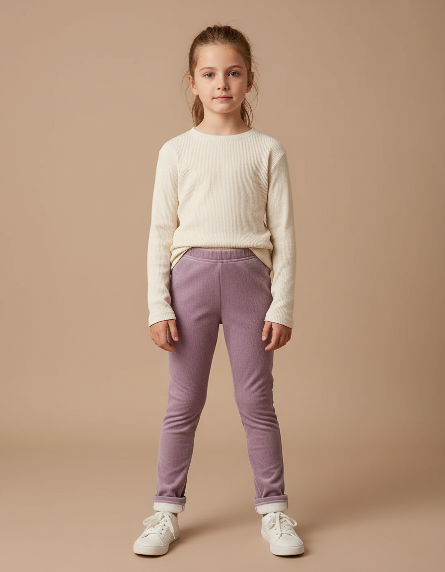 Pantalon Velours Mauve Enfant Fille Doux Hiver - Violet Molleton