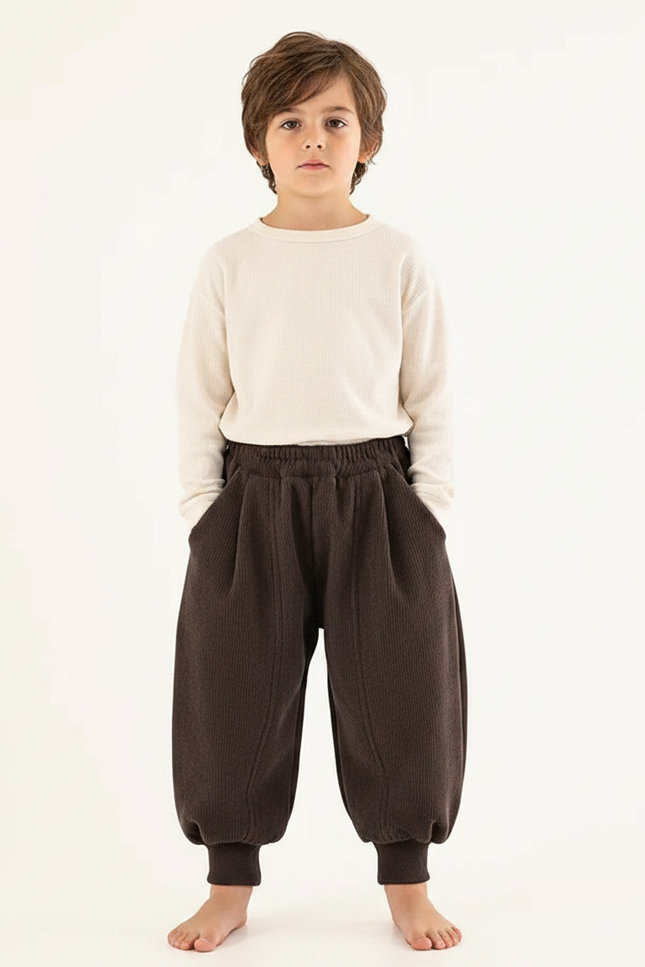Pantalon Velours Marron Ample Enfant Doublé Chaud