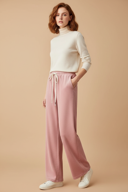Pantalon Velours Rose Côtelé Ample Décontracté Fluide Femme - Cordé