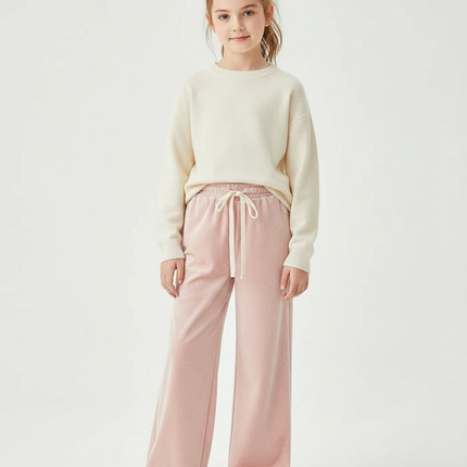 Pantalon Velours Rose Doux Large Confortable Fille