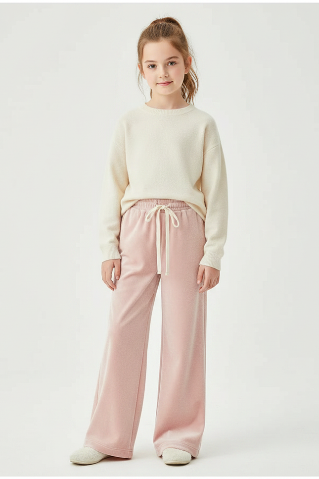 Pantalon Velours Rose Doux Large Confortable Fille