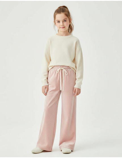 Pantalon Velours Rose Doux Large Confortable Fille