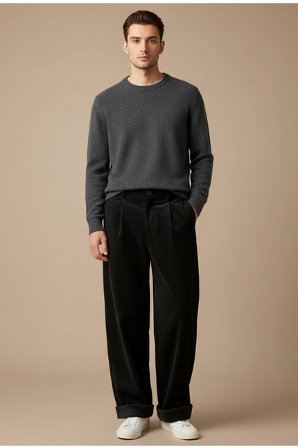 Pantalon Velours Noir Ample Côtelé Homme - Cordé