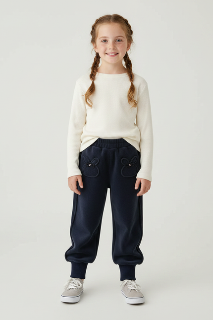 Pantalon Velours Marine Lapin Ample Confortable Fille