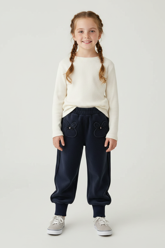 Pantalon Velours Marine Lapin Ample Confortable Fille