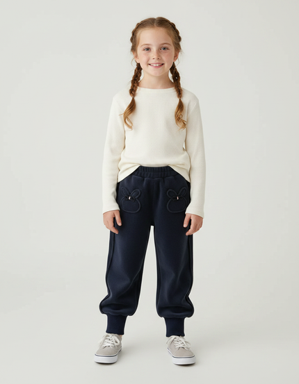 Pantalon Velours Marine Lapin Ample Confortable Fille
