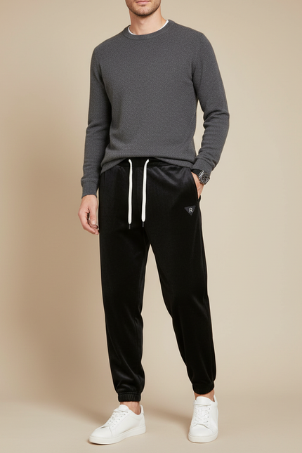 Pantalon Velours Noir Homme Sport Élégant Cordon