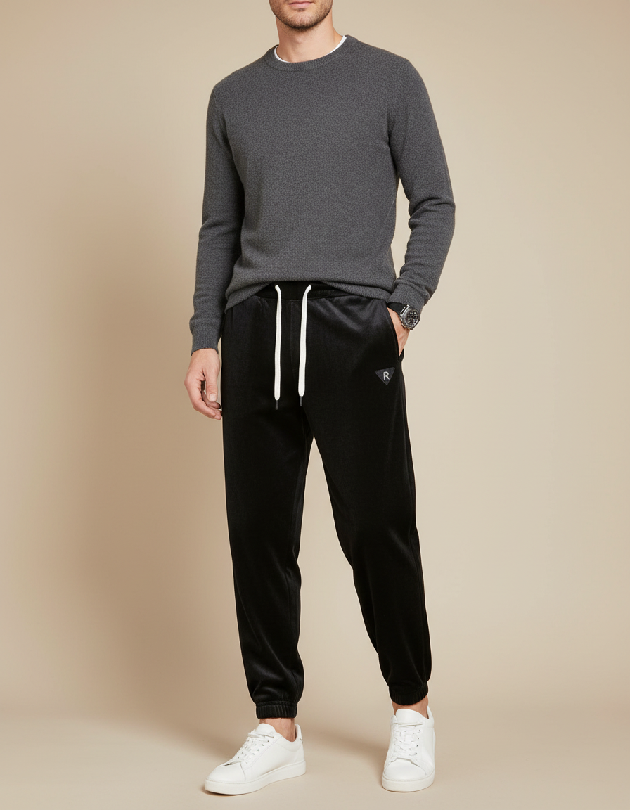 Pantalon Velours Noir Homme Sport Élégant Cordon