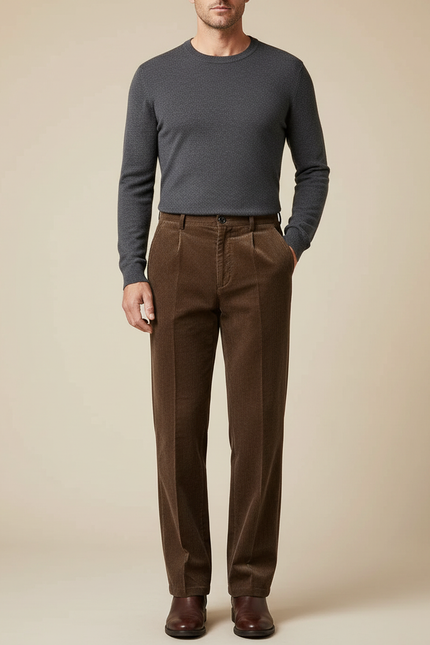 Pantalon Taille Haute Velours Cotelé - Marron Cordé