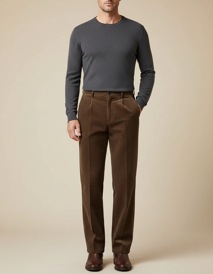 Pantalon Taille Haute Velours Cotelé - Marron Cordé