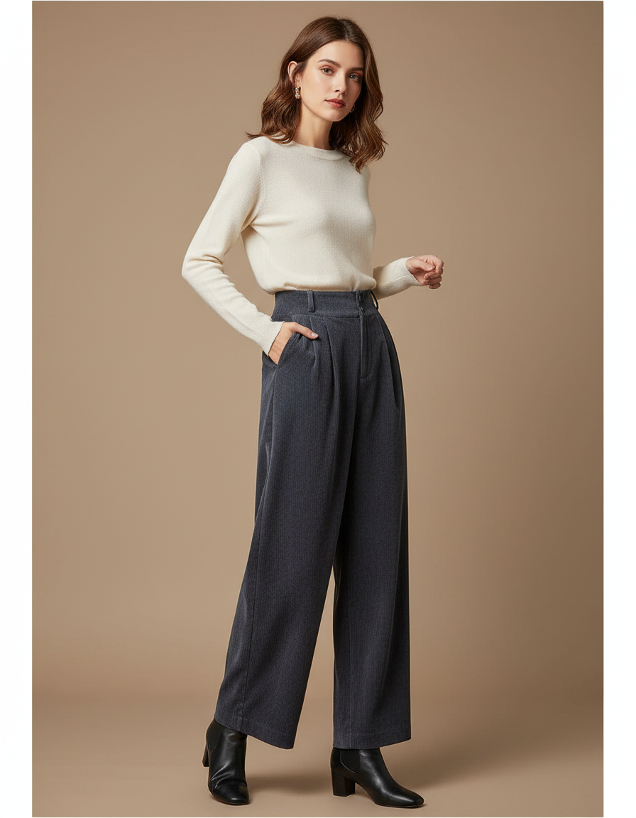 Pantalon Droit Velours Cotelé Femme - Gris Cordé