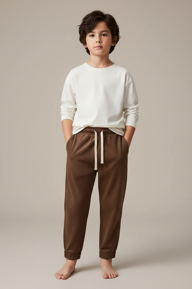 Pantalon Velours Marron Enfant Cordon Doux Confortable - Molleton