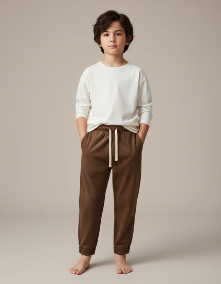 Pantalon Velours Marron Enfant Cordon Doux Confortable - Molleton