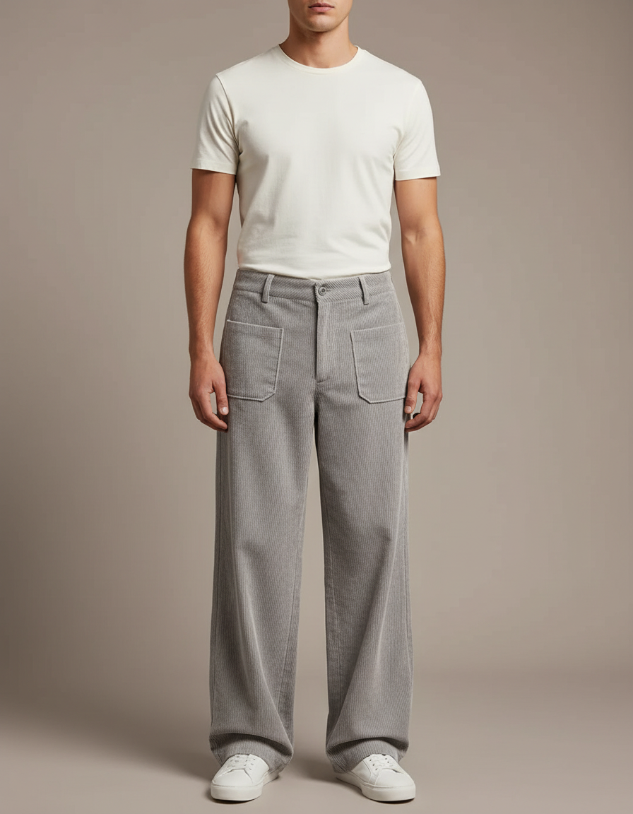 Pantalon Velour Cargo Homme - Gris Cordé