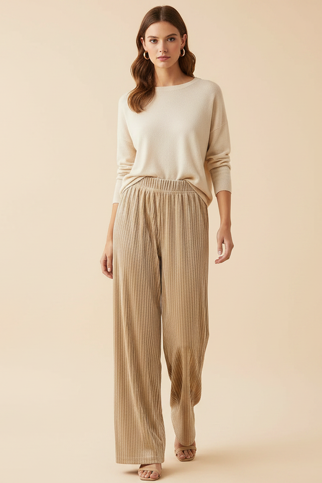 Pantalon Velours Beige Côtelé Ample Fluide Femme
