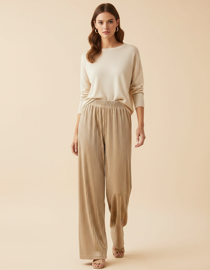 Pantalon Velours Beige Côtelé Ample Fluide Femme