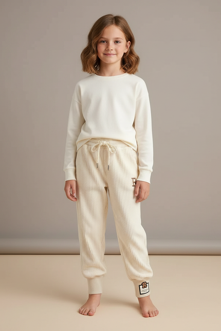 Pantalon Velours Côtelé Crème Ample Confortable Enfant - Beige Cordé