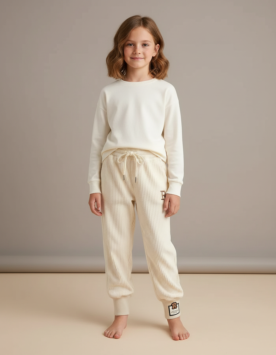 Pantalon Velours Côtelé Crème Ample Confortable Enfant - Beige Cordé