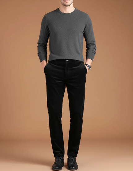 Pantalon Velours Noir Côtelé Droit Chaud Homme - Cordé