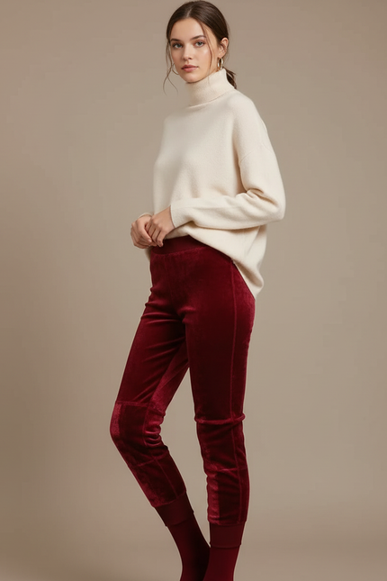Pantalon Velours Bordeaux Jambes Fuselées Doux Hiver