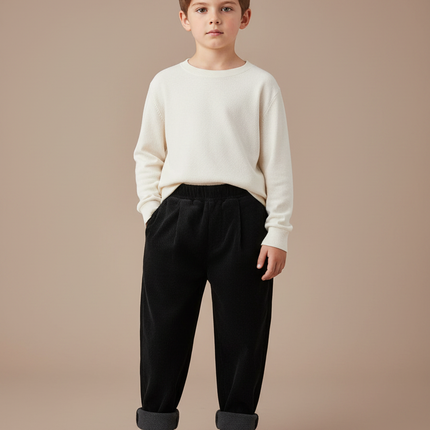 Pantalon Velours Noir Côtelé Ample Hiver Enfant - Cordé