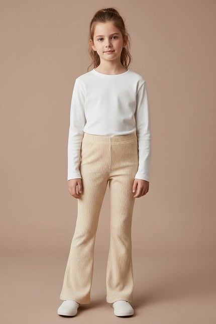 Pantalon Velours Beige Côtelé Évasé Confortable Enfant - Cordé