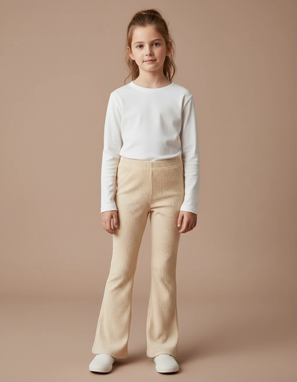 Pantalon Velours Beige Côtelé Évasé Confortable Enfant - Cordé