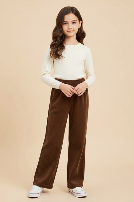 Pantalon Velours Marron Côtelé Droit Ample Enfant - Cordé