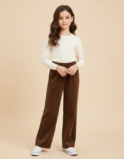 Pantalon Velours Marron Côtelé Droit Ample Enfant - Cordé