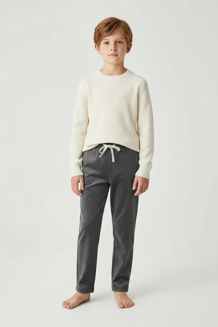 Pantalon Velours Gris Droit Enfant Cordon Confortable - Molleton