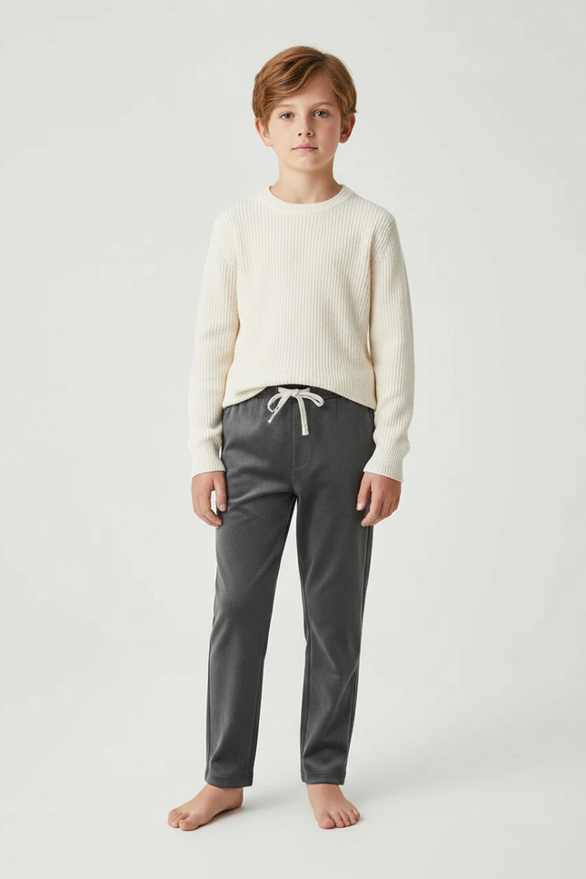 Pantalon Velours Gris Droit Enfant Cordon Confortable - Molleton
