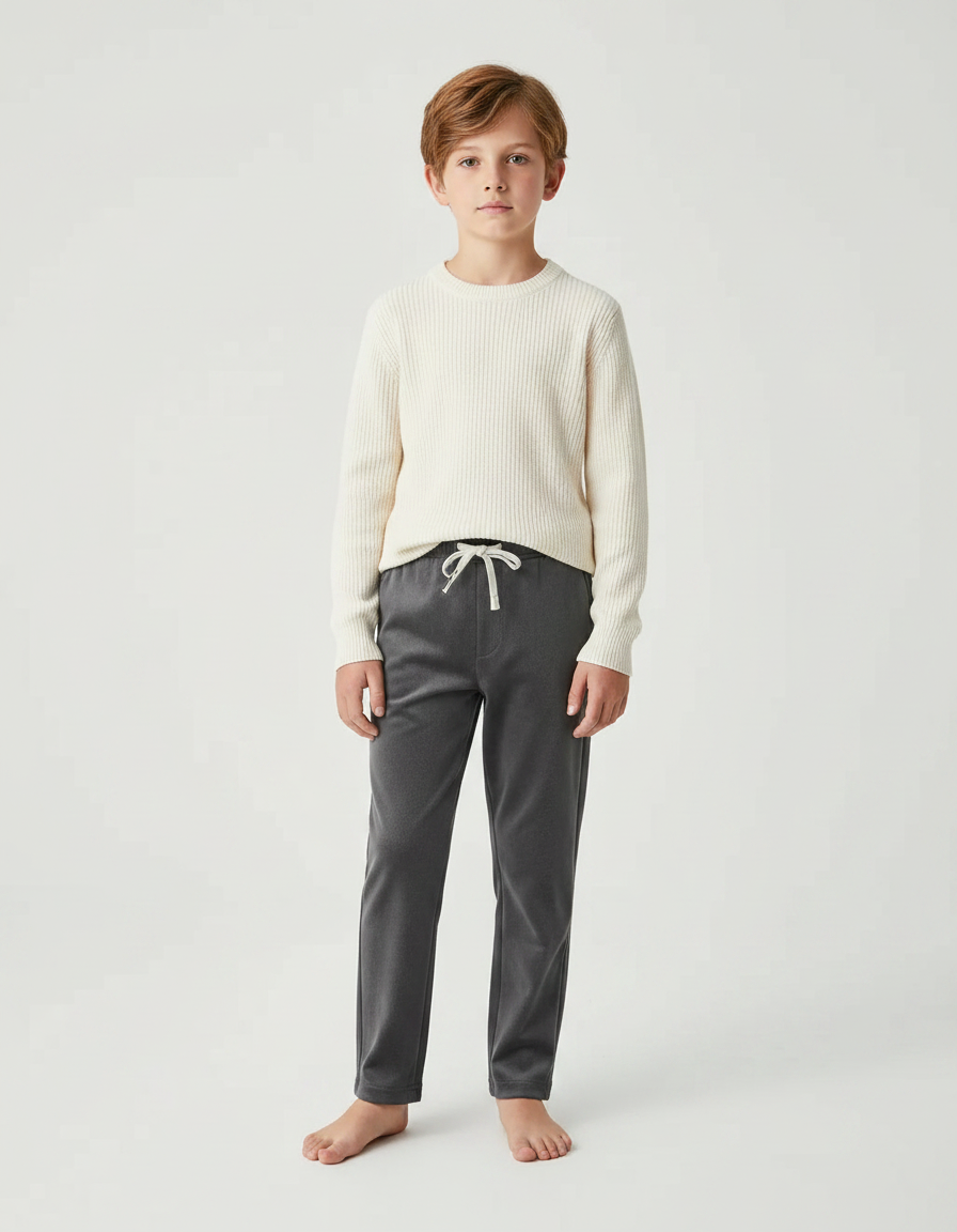 Pantalon Velours Gris Droit Enfant Cordon Confortable - Molleton