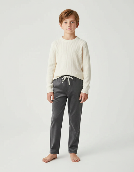 Pantalon Velours Gris Droit Enfant Cordon Confortable - Molleton