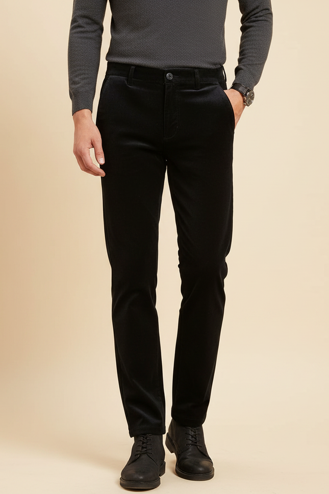 Pantalon Velours Homme Noir Droit Chaud Extensible Élégant