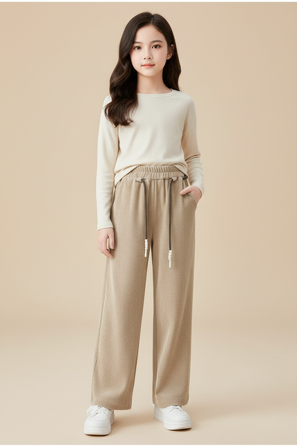 Pantalon Velours Beige Côtelé Ample Enfant Hiver