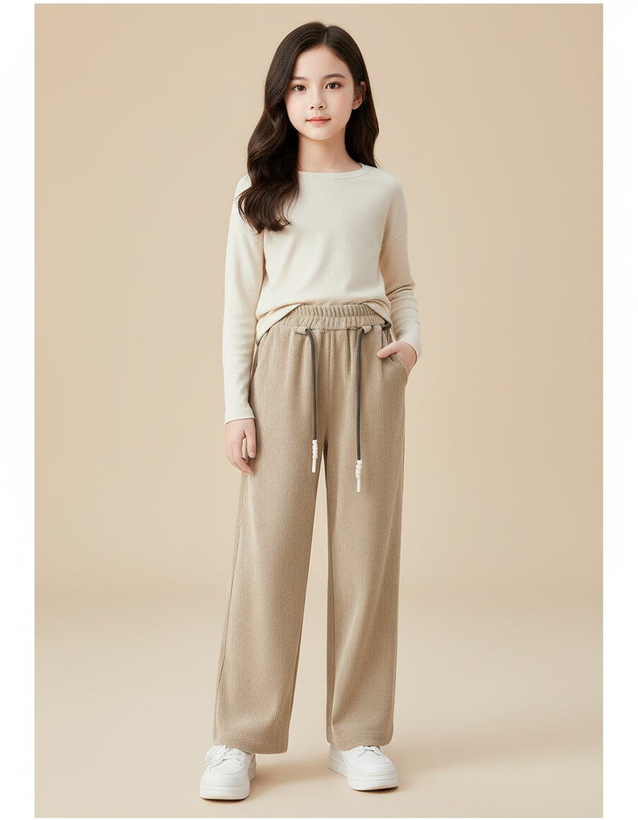 Pantalon Velours Beige Côtelé Ample Enfant Hiver