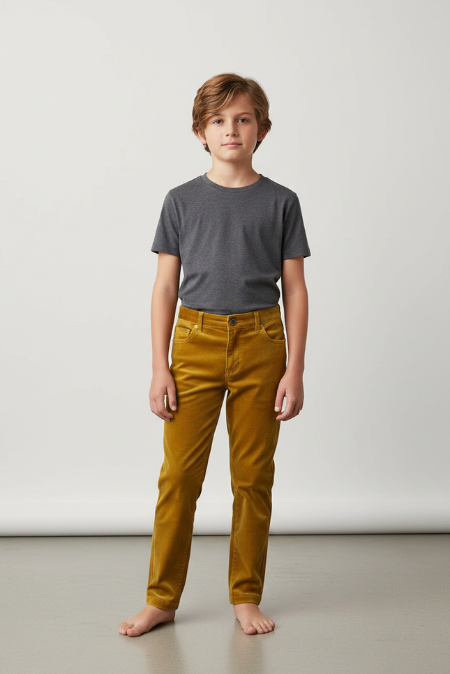 Pantalon Velours Garçon Côtelé Jaune Droit Confortable - Cordé
