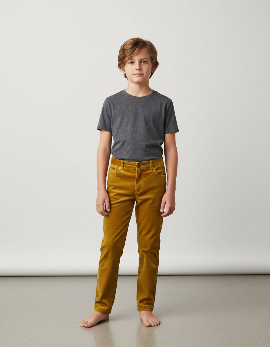 Pantalon Velours Garçon Côtelé Jaune Droit Confortable - Cordé