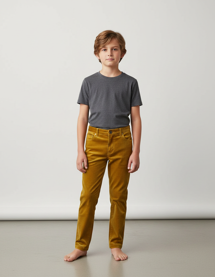 Pantalon Velours Garçon Côtelé Jaune Droit Confortable - Cordé