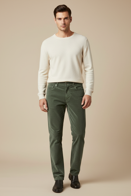 Pantalon Slim Velours - Vert Cordé