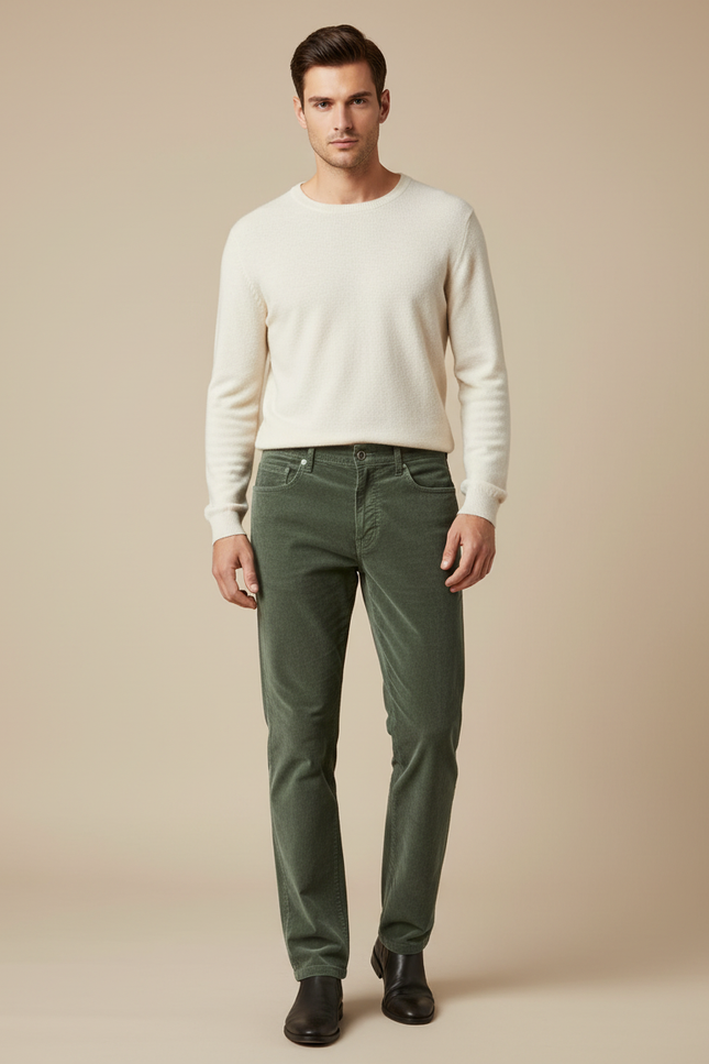 Pantalon Slim Velours - Vert Cordé