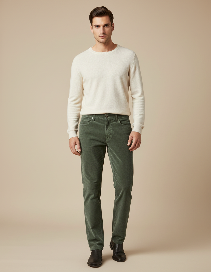 Pantalon Slim Velours - Vert Cordé