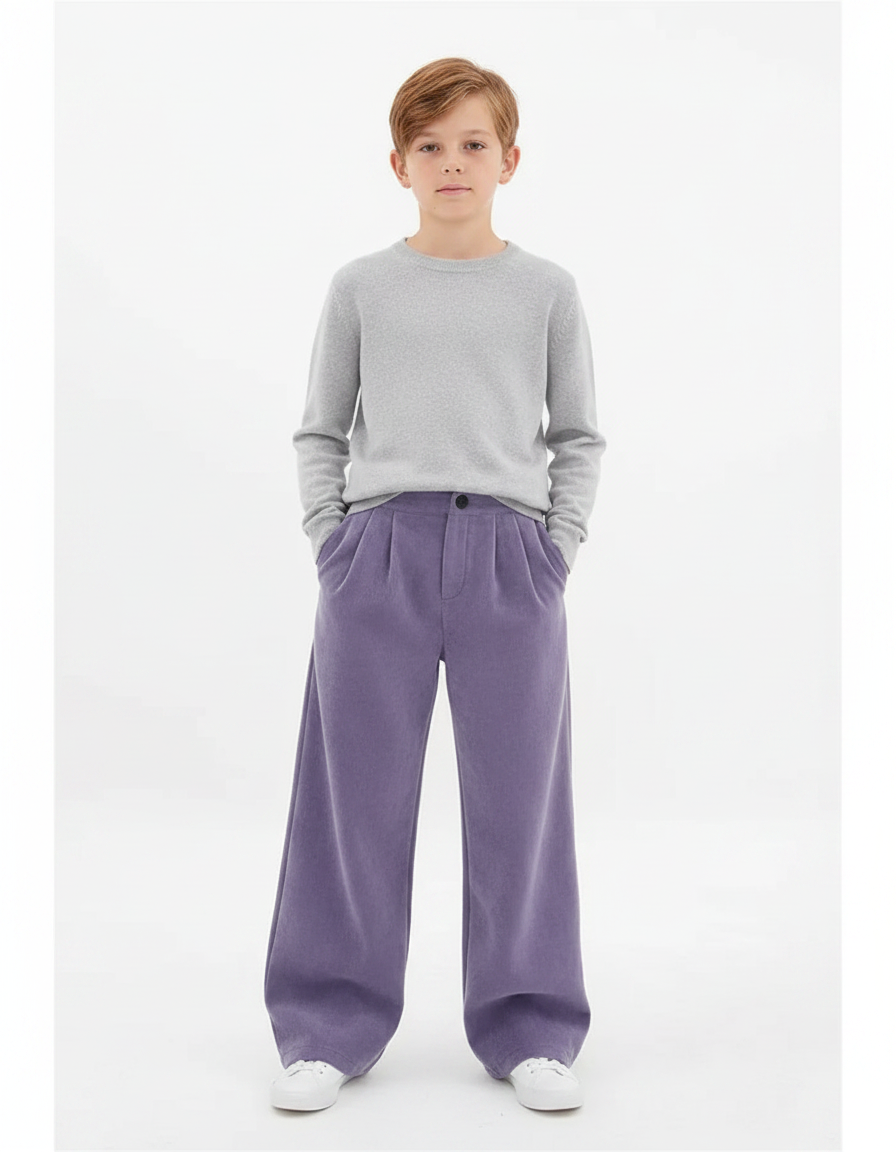 Pantalon Velours Violet Ample Décontracté Enfant